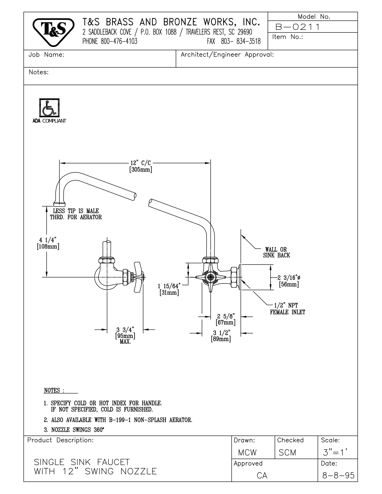 T & S Brass & Bronze Works B-0211 General Manual