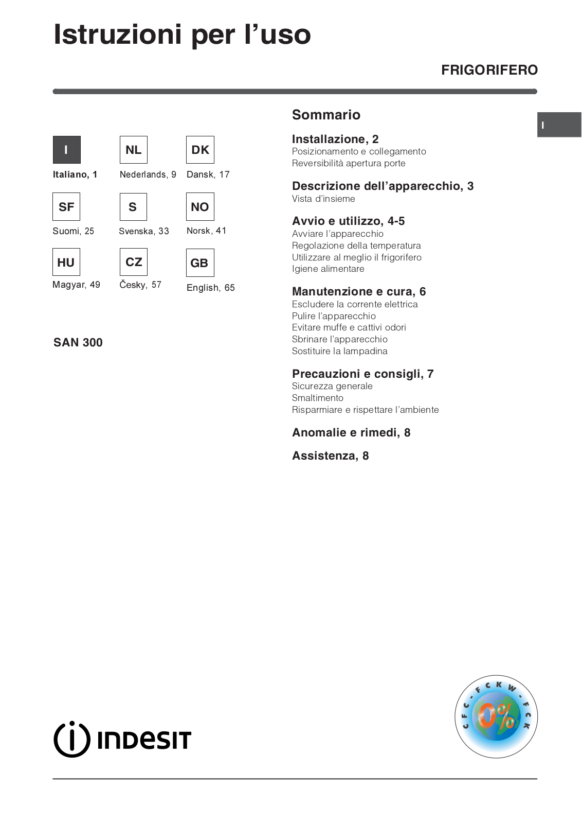 Indesit SAN 300 User Manual