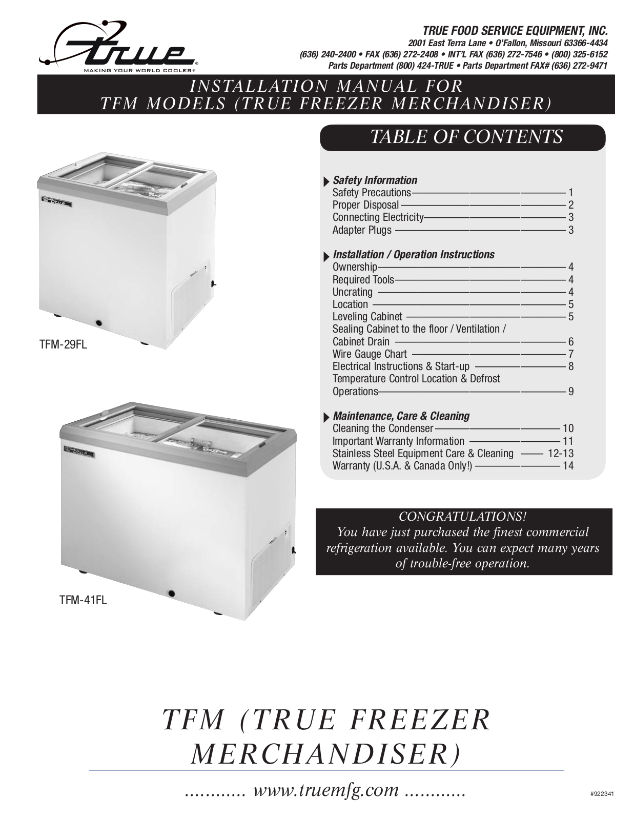 True TFM-41FL User Manual