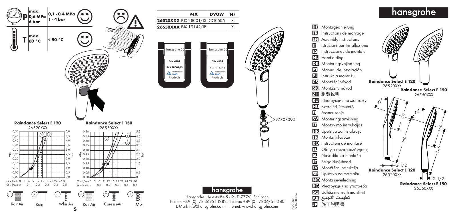 Hansgrohe 26621000, 26720000, 26620400, 26621400 User guide