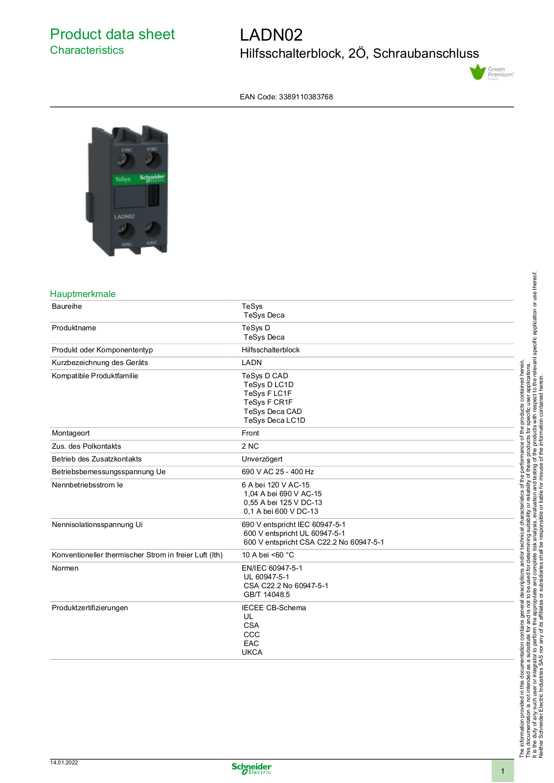 SCHNEIDER ELECTRIC LADN02 Datasheet - ManualMachine.com