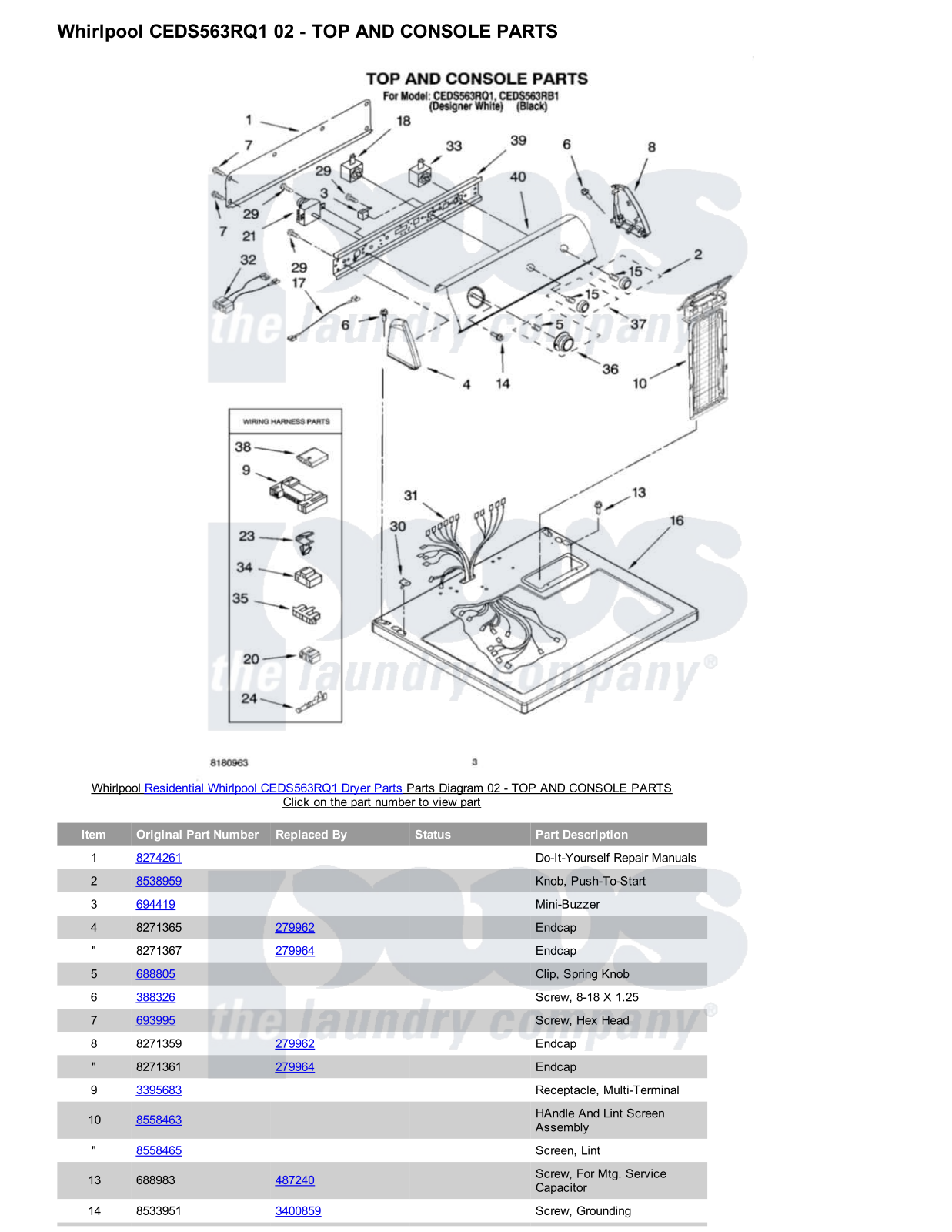 Whirlpool CEDS563RQ1 Parts Diagram