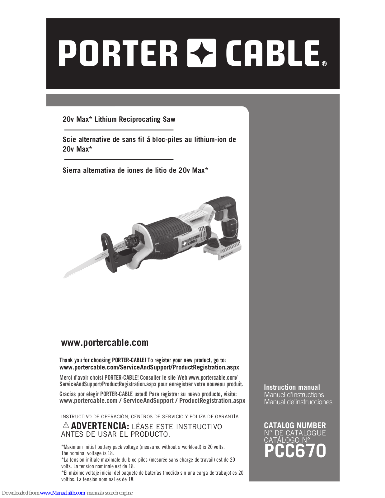 Porter-Cable PCC670 Instruction Manual