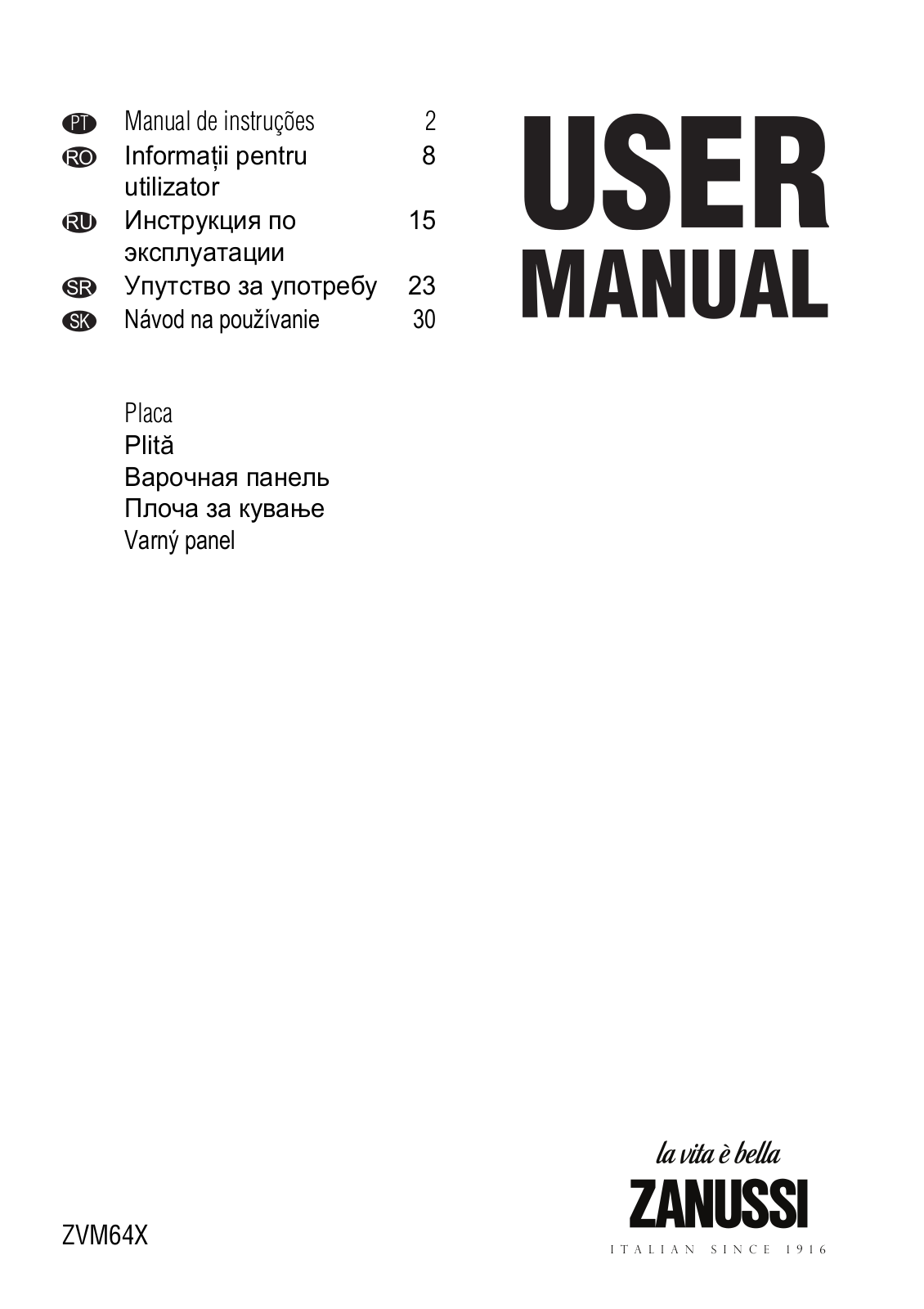 Zanussi ZVM64X User manual