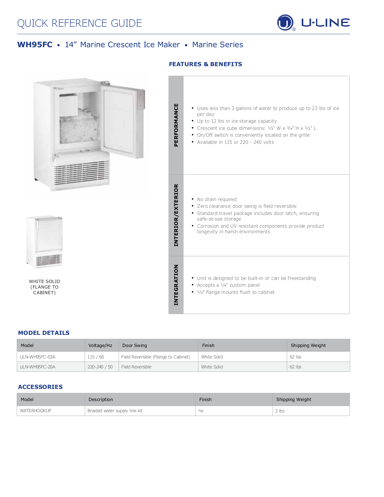 U-Line ULNWH95FC20A Specifications