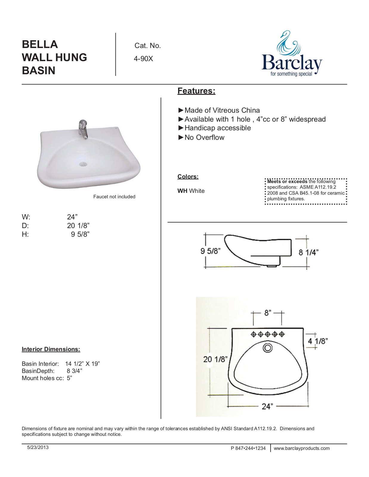 Barclay 4901WH Specifications