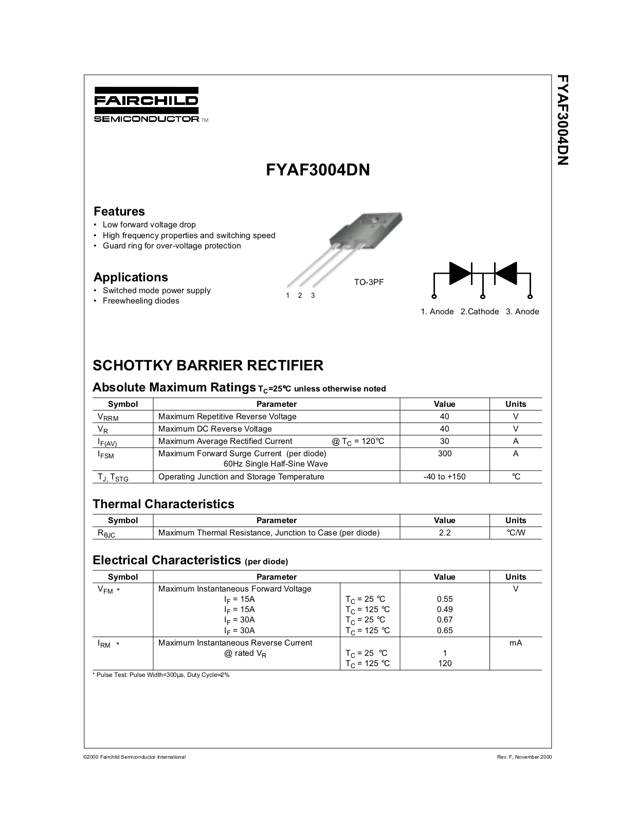 Fairchild Semiconductor FYAF3004DN Datasheet