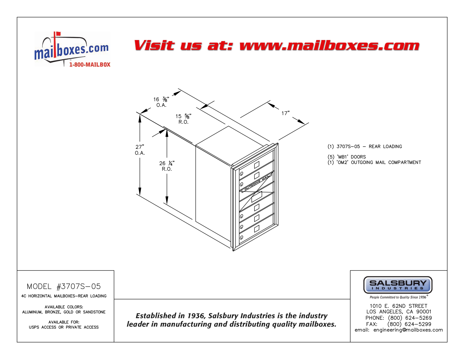 Salsbury Industries 3707S05ZRU, 3707S05ZRP User Manual