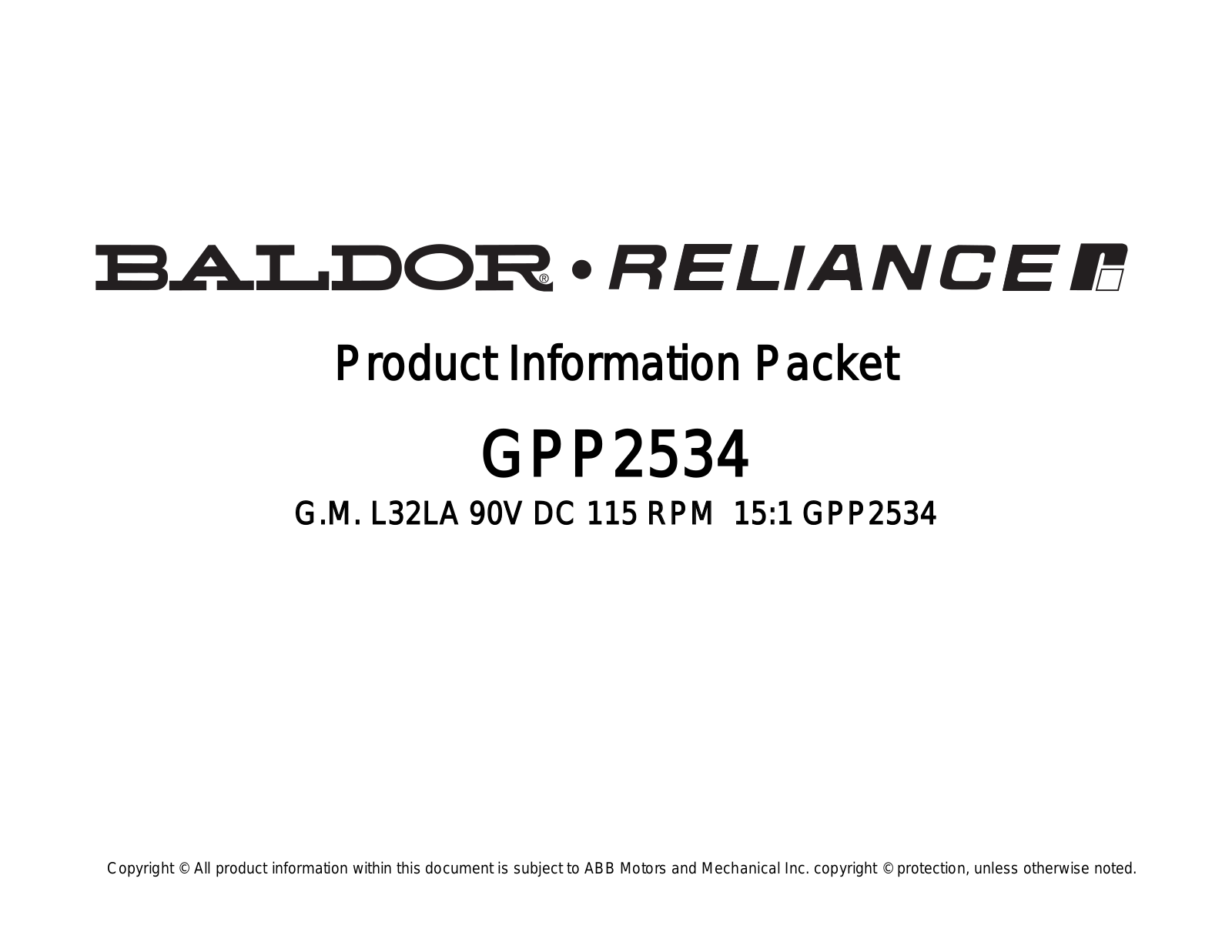 Baldor GPP2534 Product Information Sheet