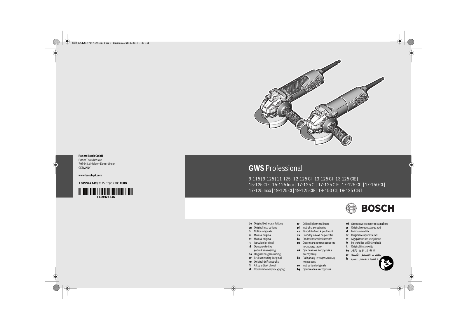 BOSCH GWS 13-125 CI User Manual