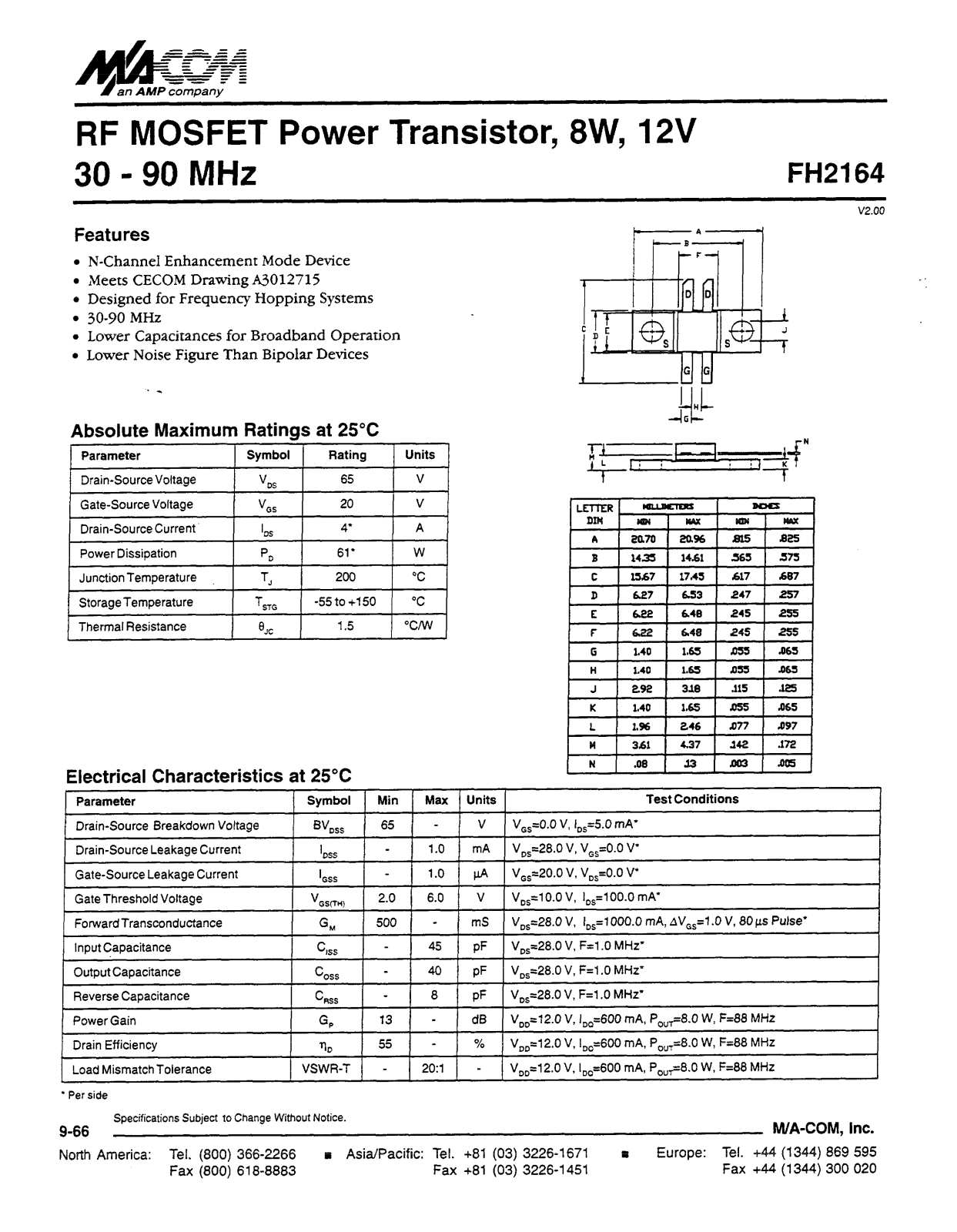 Datasheet FH2164 Datasheet (MACOM) - ManualMachine.com