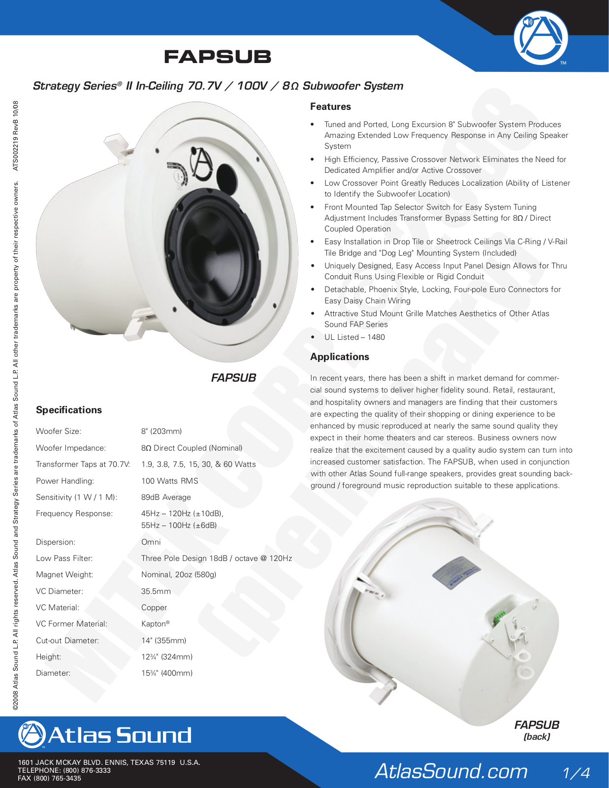 Atlas Sound Strategy   100V, Strategy   70.7V User Manual