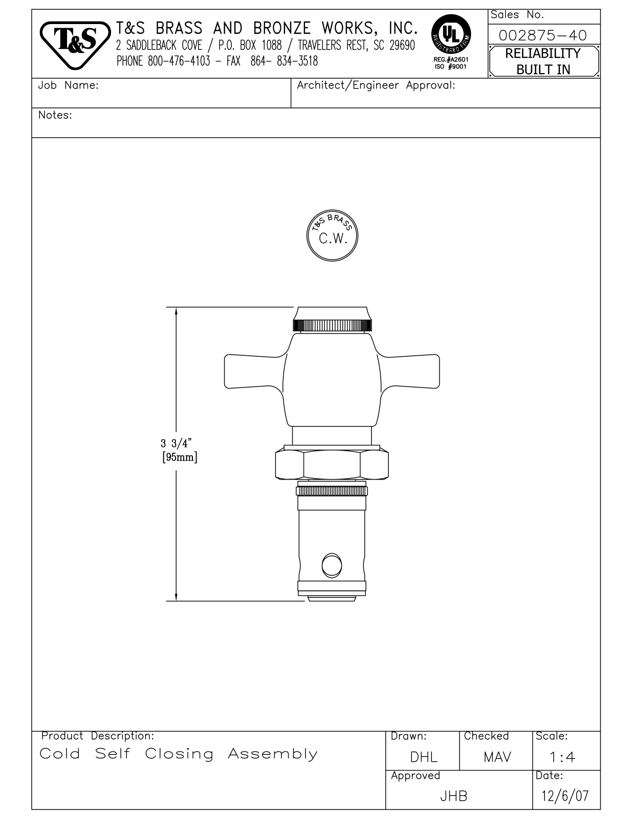 T&S Brass 002875-40 User Manual