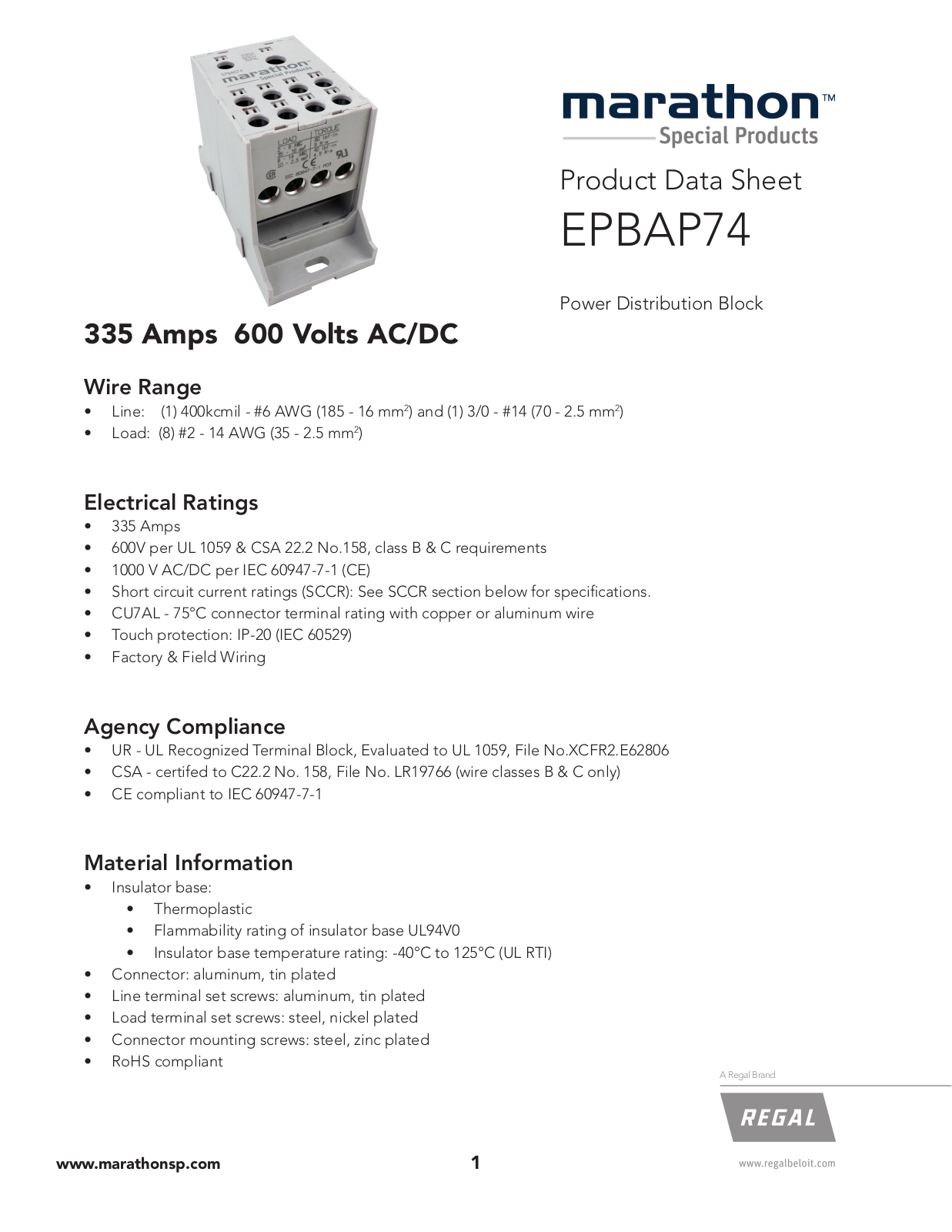 Marathon Special Products EPBAP74 Data Sheet