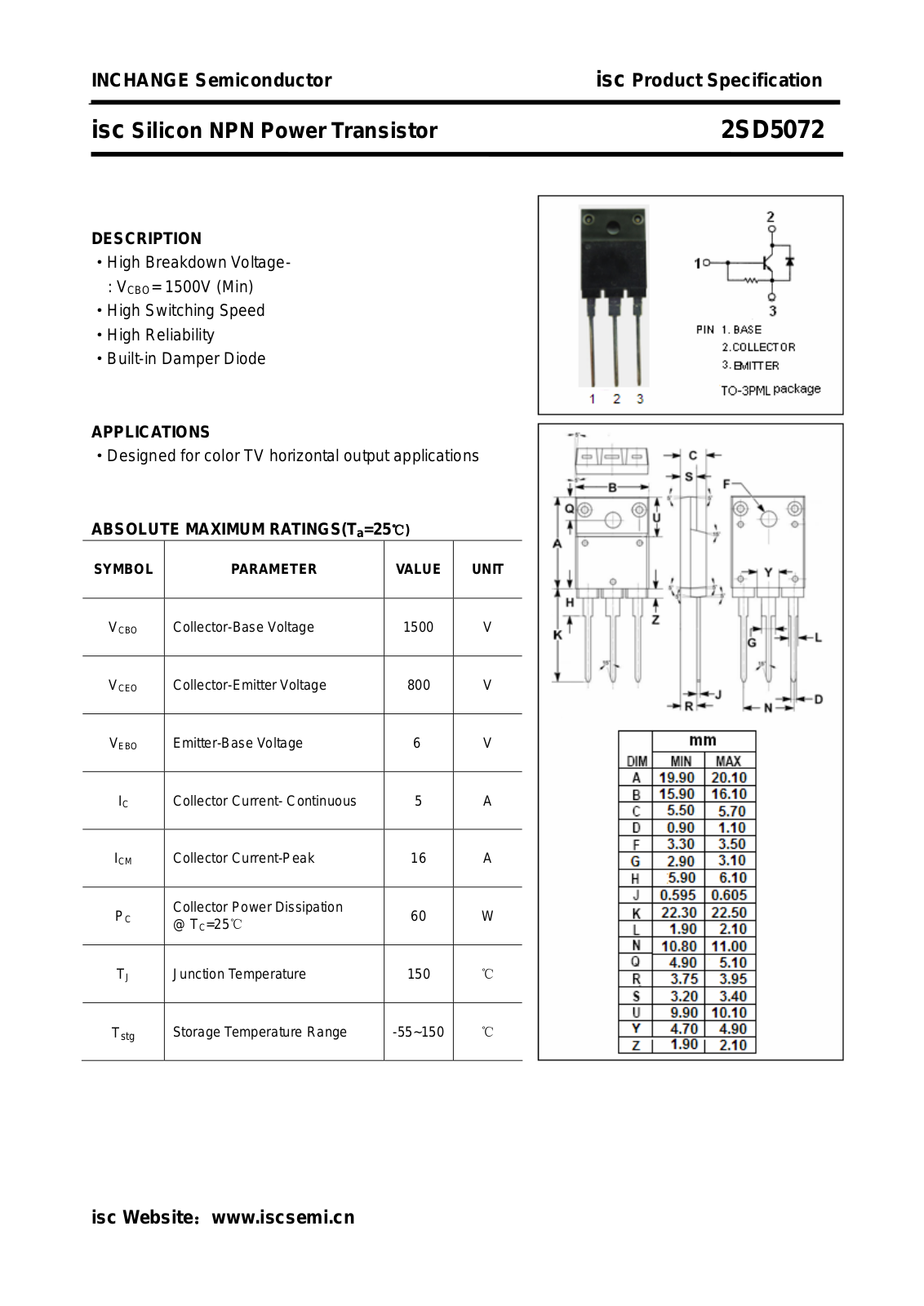Datasheet 2sd5072 Datasheet - ManualMachine.com