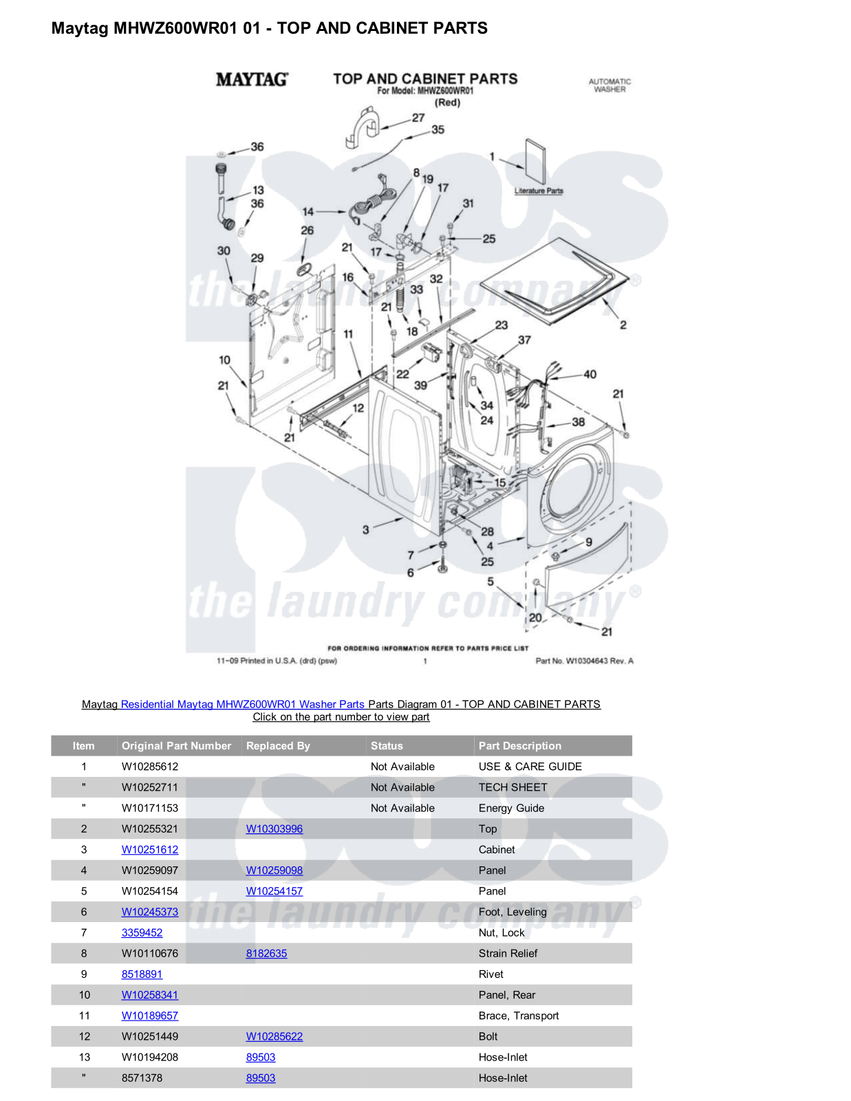 Maytag MHWZ600WR01 Parts Diagram