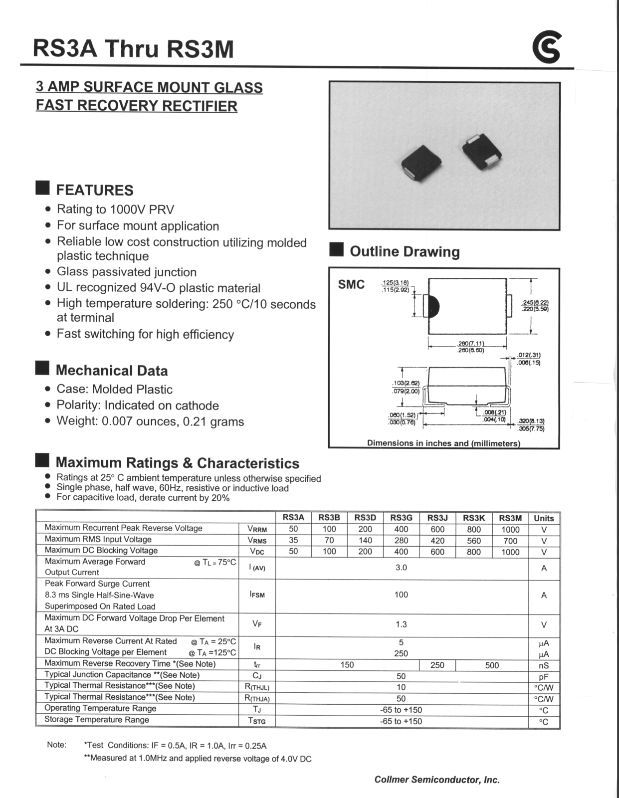 CALLMER RS3D, RS3G, RS3A, RS3B, RS3J Datasheet