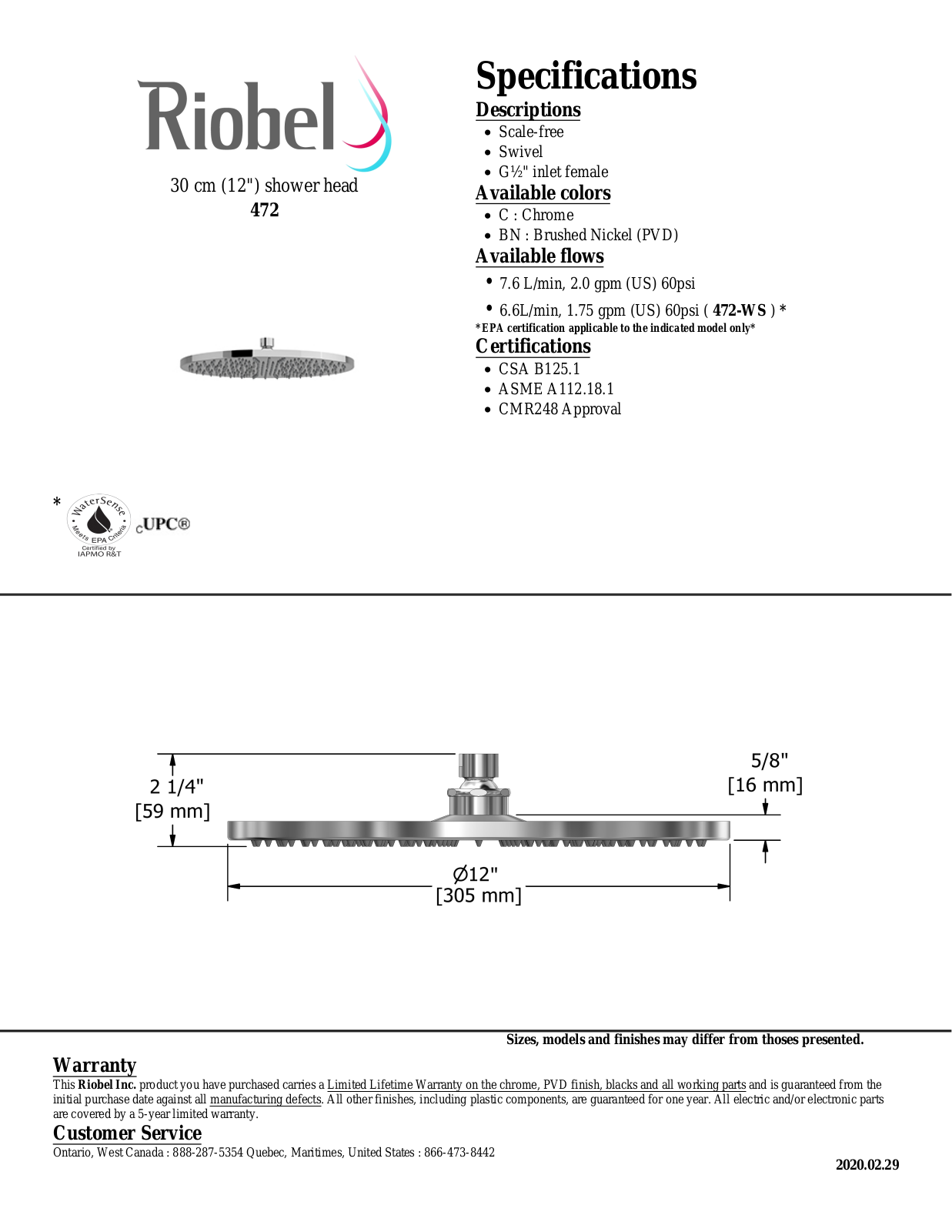 Riobel 472BK Specifications - ManualMachine.com