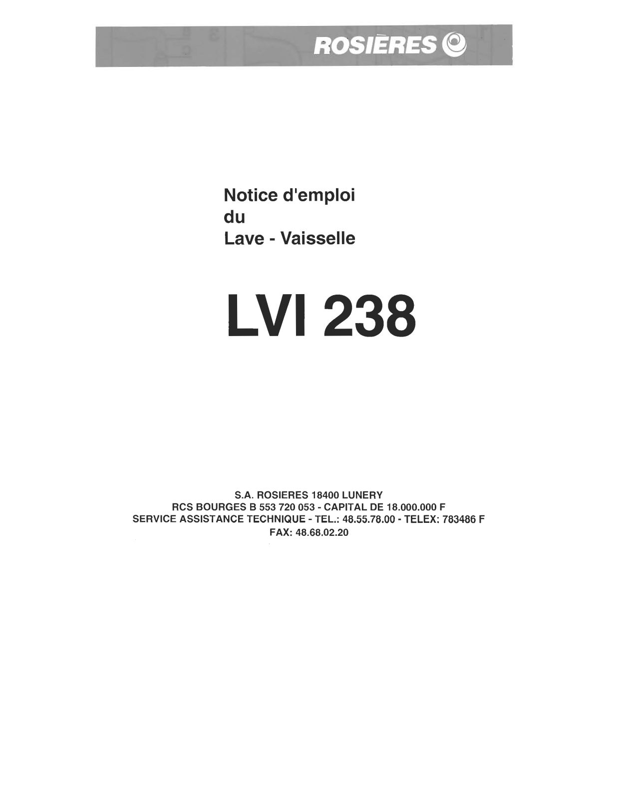 ROSIERES LVI238 User Manual