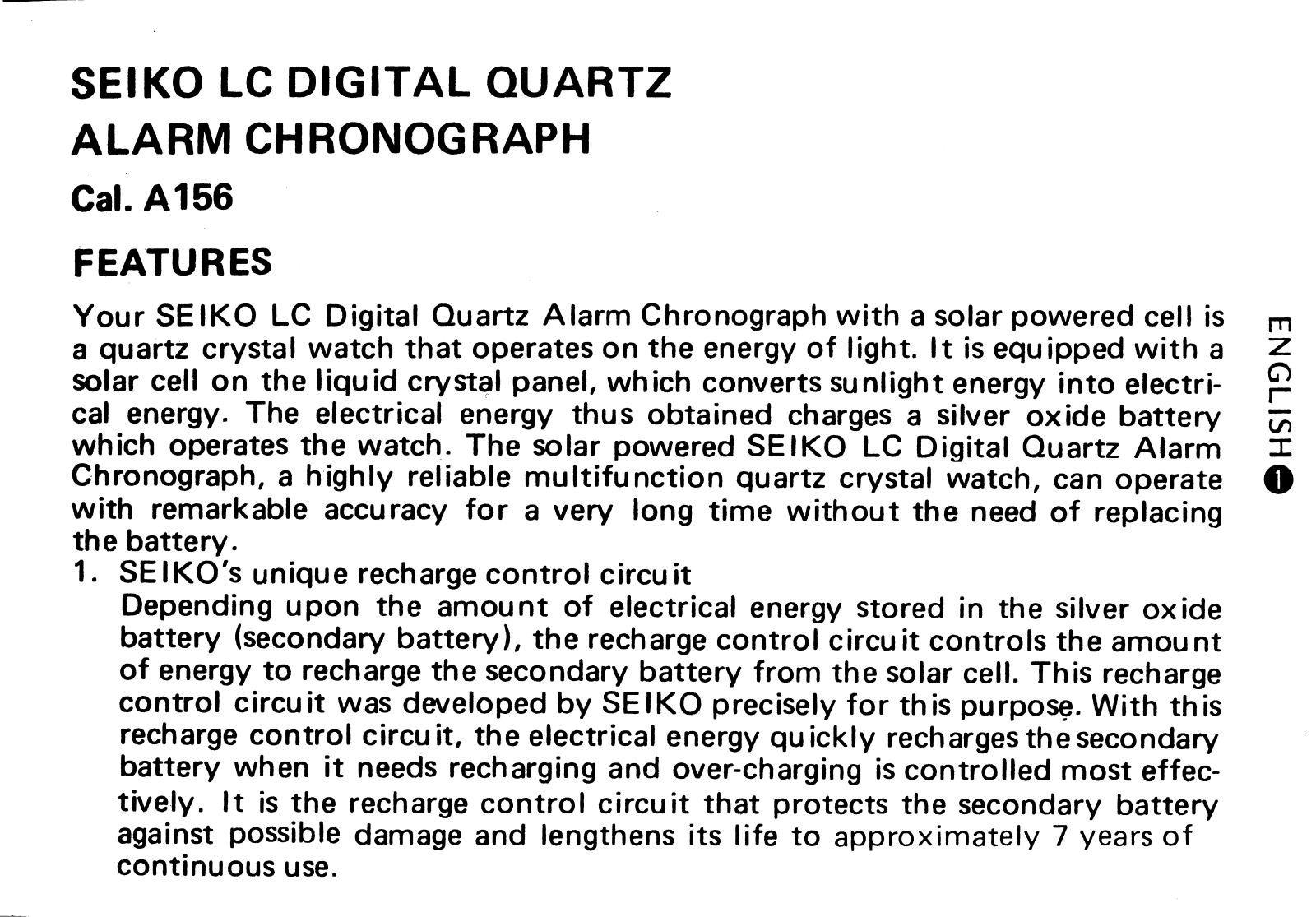 Seiko A156 User Manual