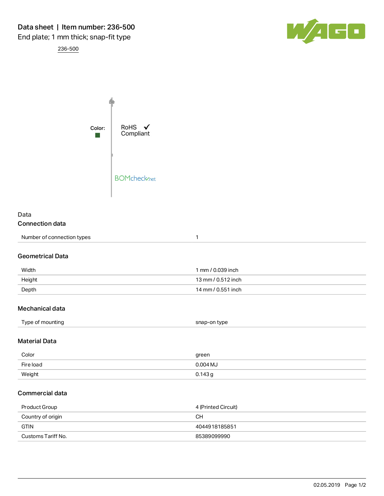 Wago 236-500 Data Sheet