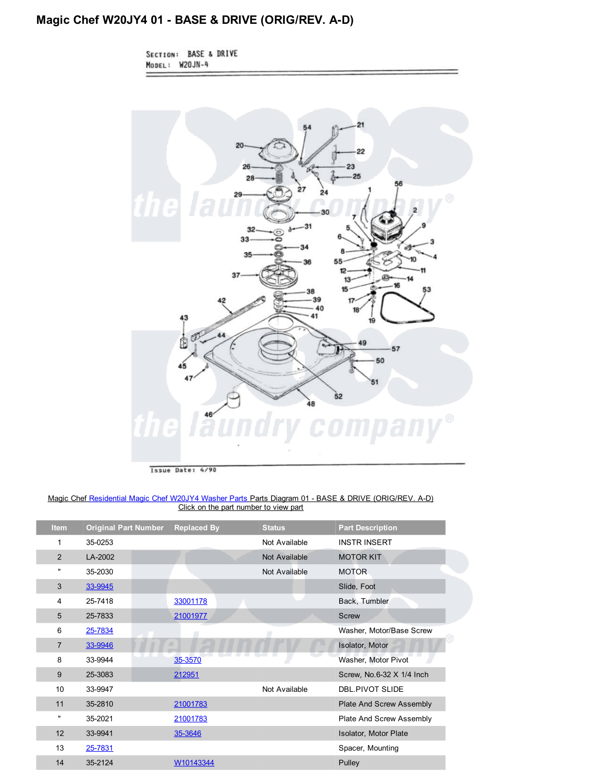 Magic Chef W20JY4 Parts Diagram