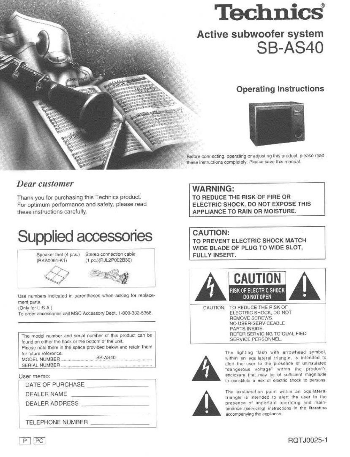 Panasonic SBAS-40 Owners manual