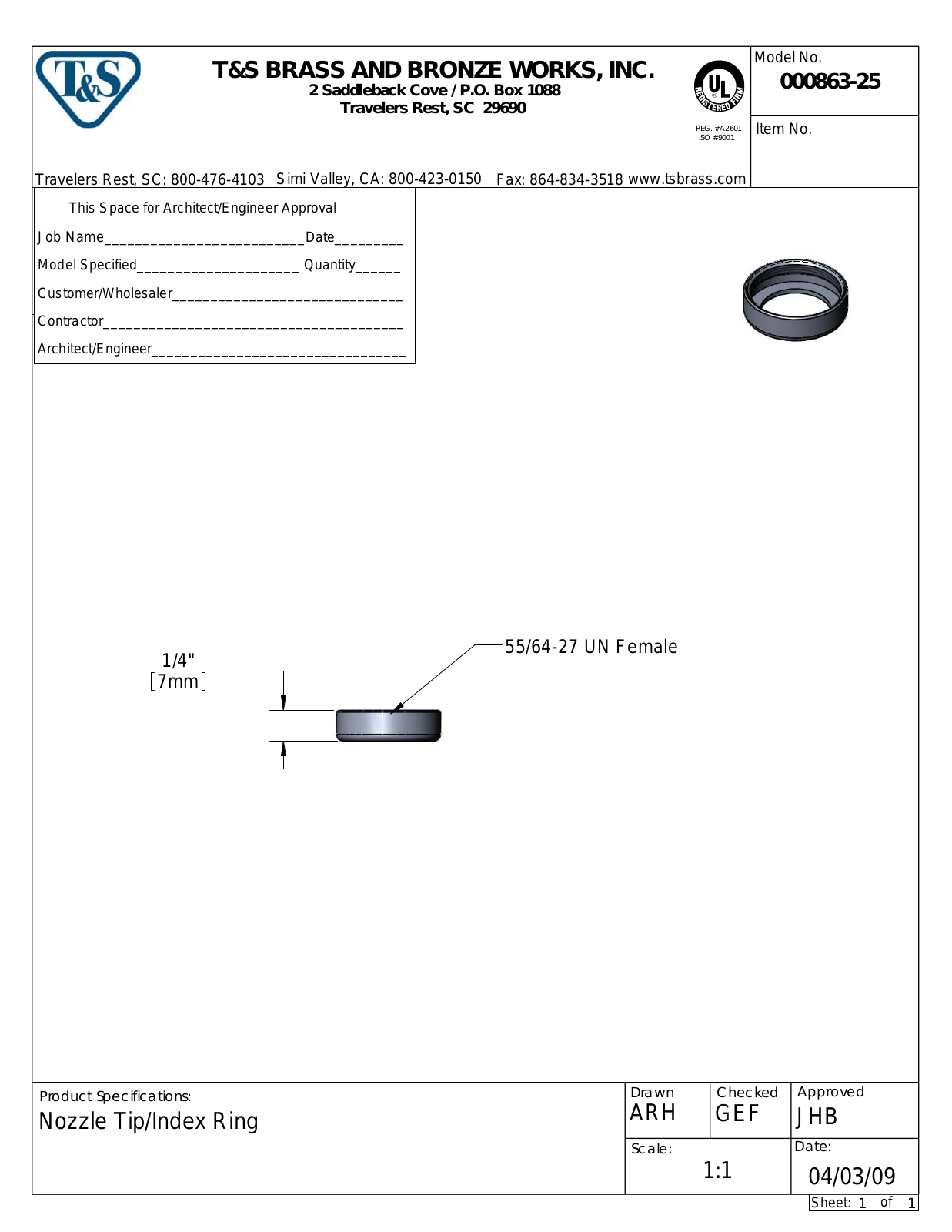 T&S Brass 000863-25 User Manual