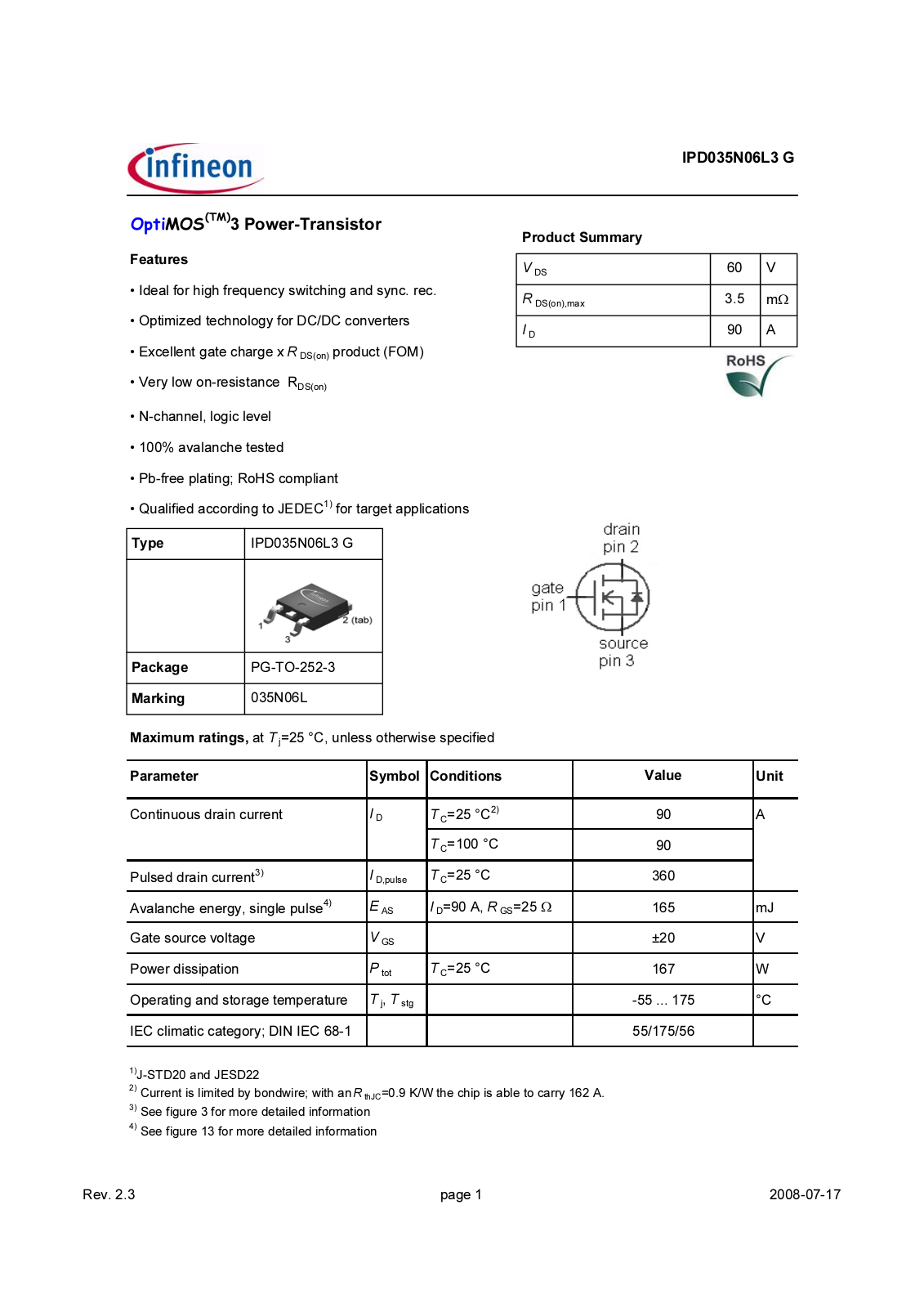 Datasheet ipd035n06l3_rev2.3 Datasheet - ManualMachine.com