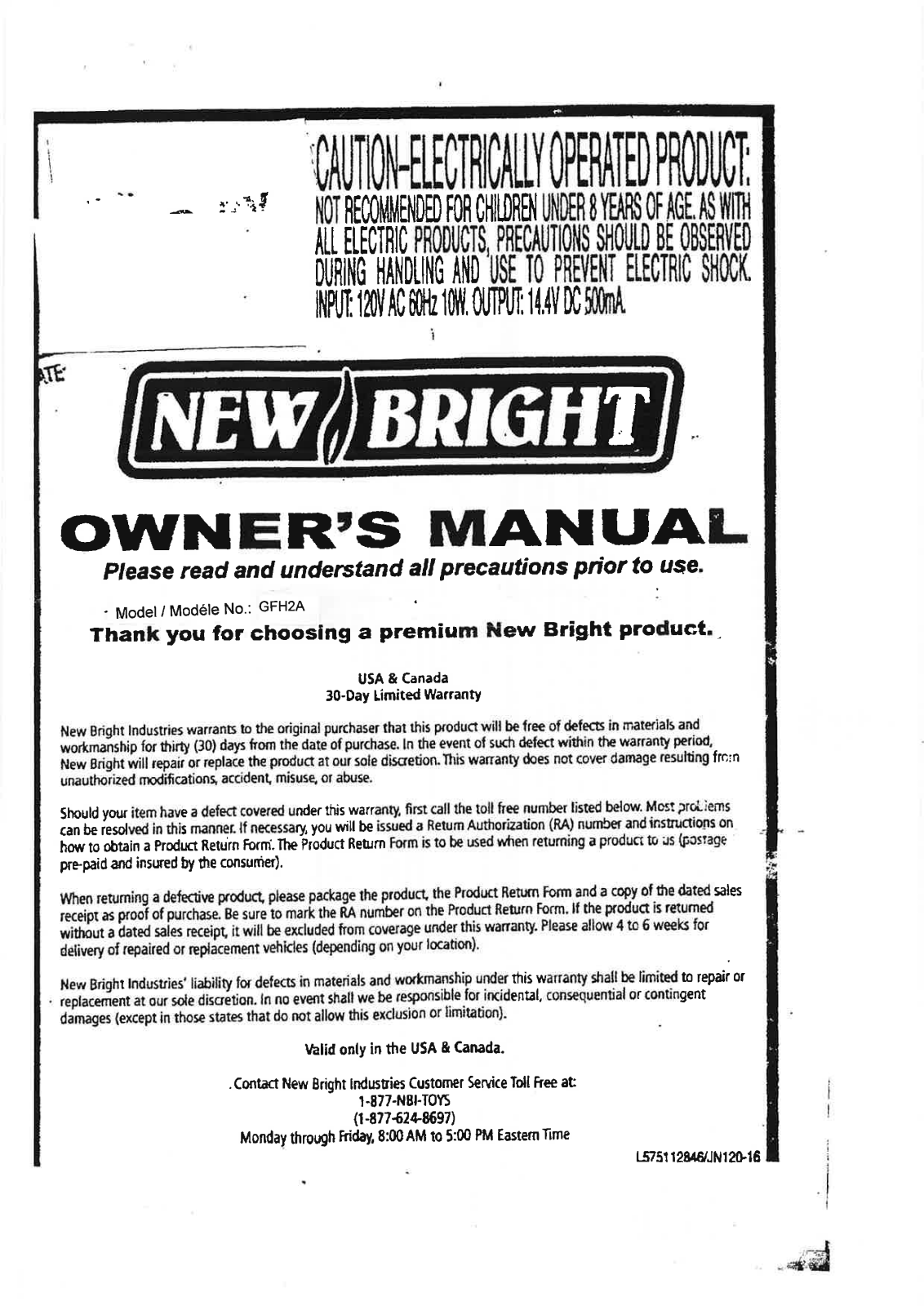 New Bright Co GFH2A User Manual