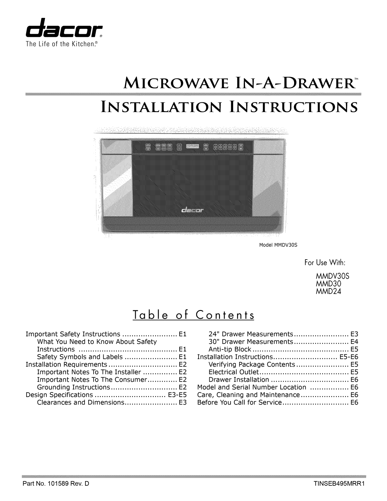 Dacor MMD24B, MMD24S, MMD30B, MMD30S Installation Guide - ManualMachine.com