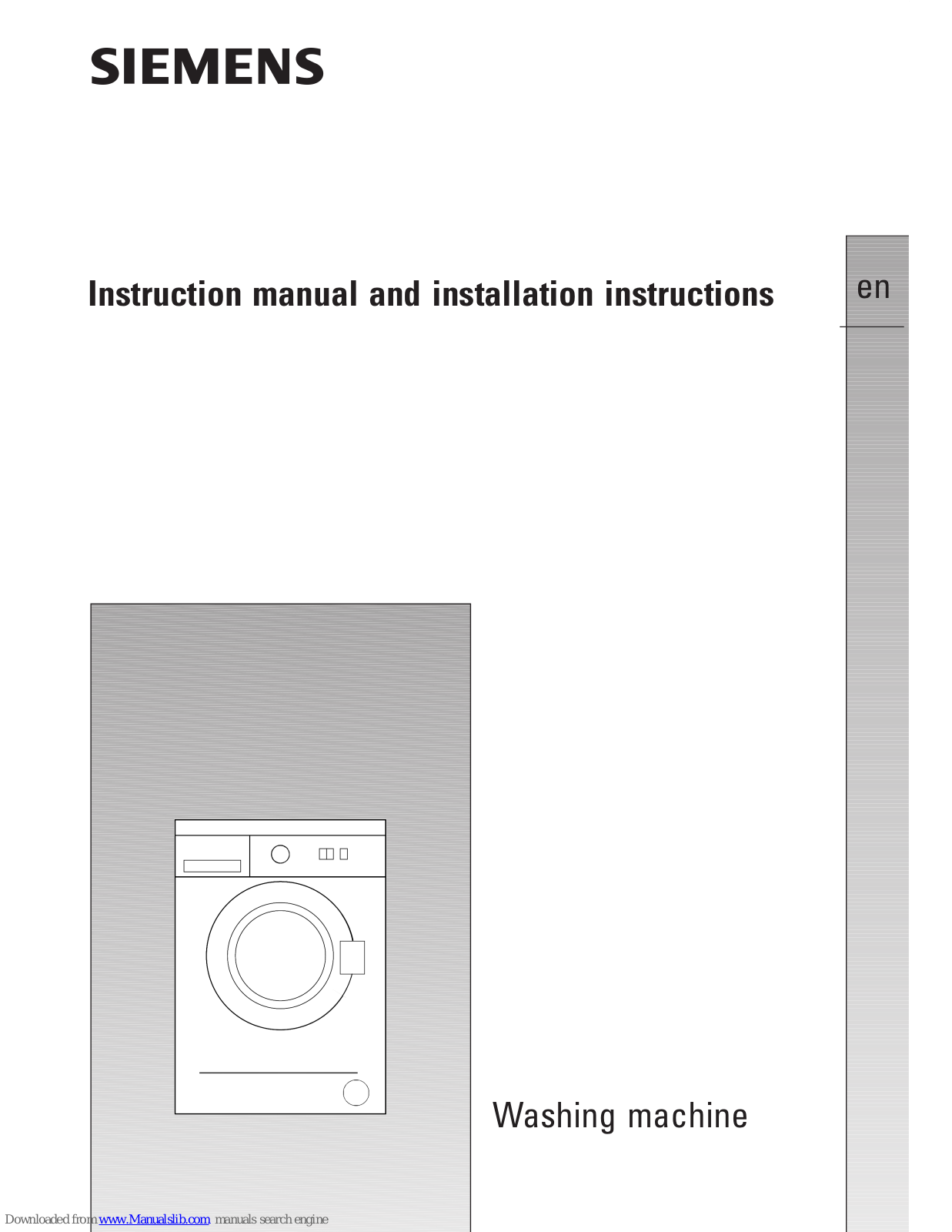 Siemens WM07A160IN Series Instruction Manual And Installation Instructions