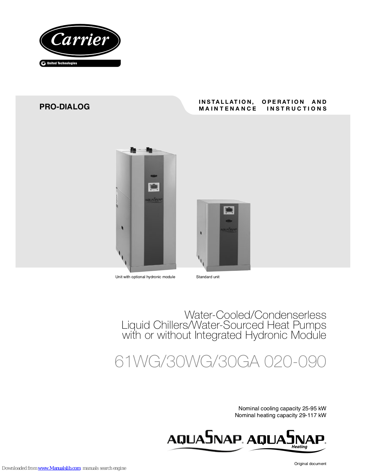 Carrier 61WG 030, 61WG 025, 61WG 045, 61WG 060, 61WG 050 Installation, Operation And Maintenance Instructions - ManualMachine.com