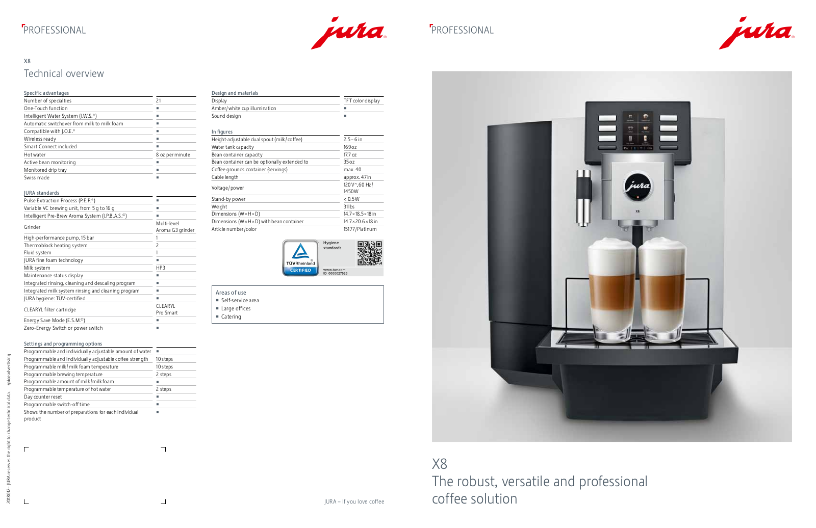 Jura X8 Product Information Sheet