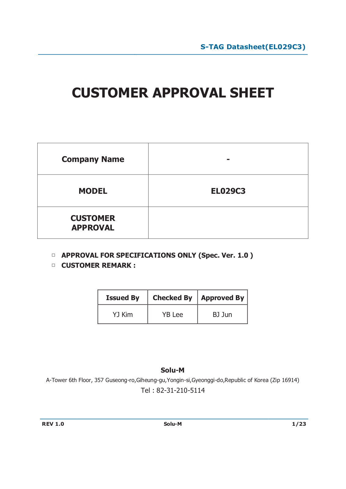 SOLUM EL029C3 User Manual