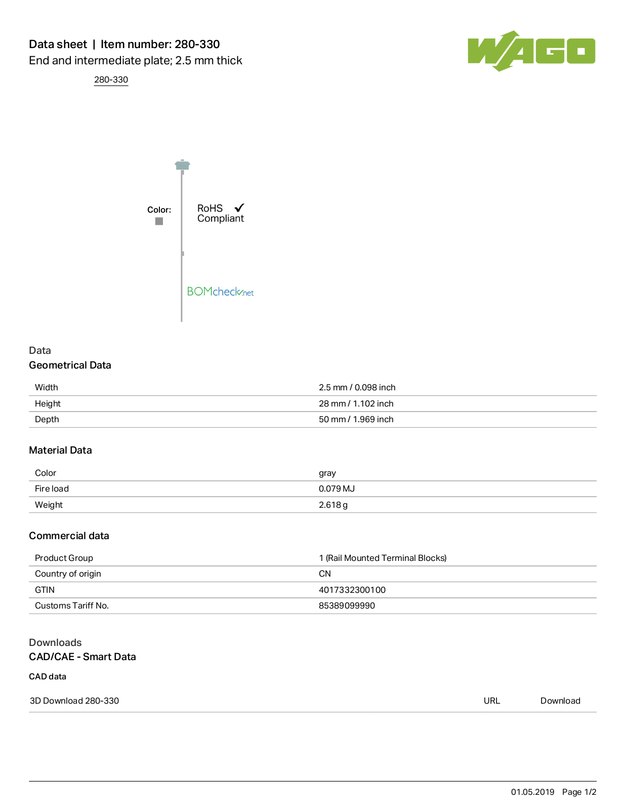 Wago 280-330 Data Sheet