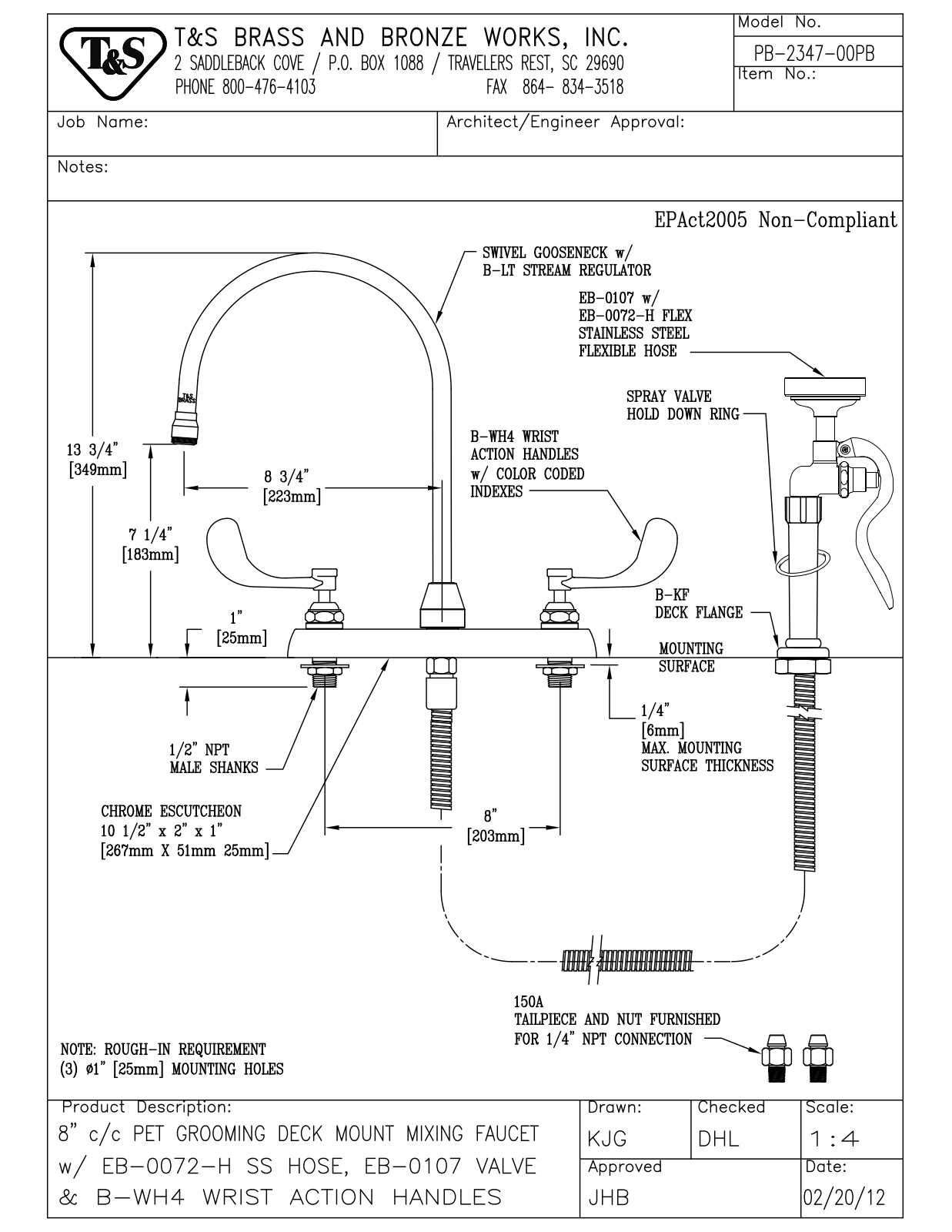 T&S Brass PB-2347-00PB User Manual