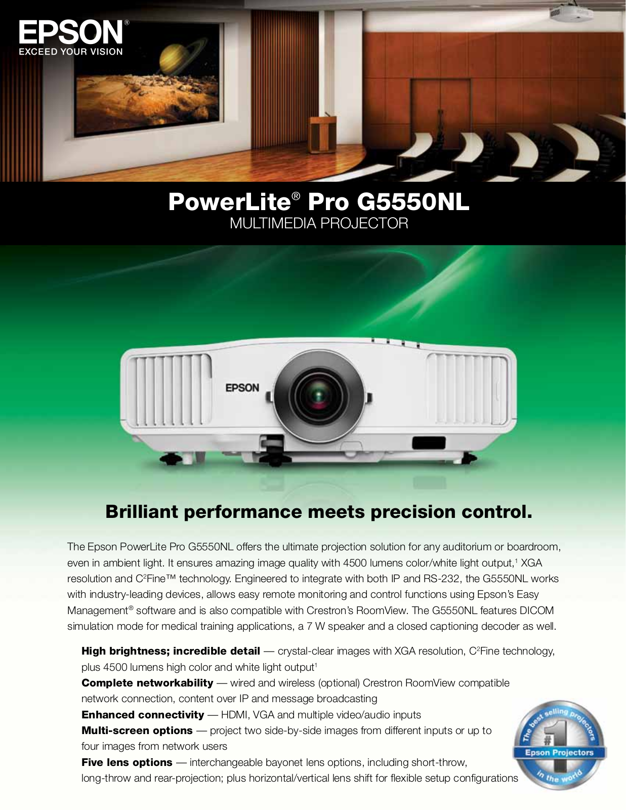 Epson PowerLite Pro G5550NL Product Sheet