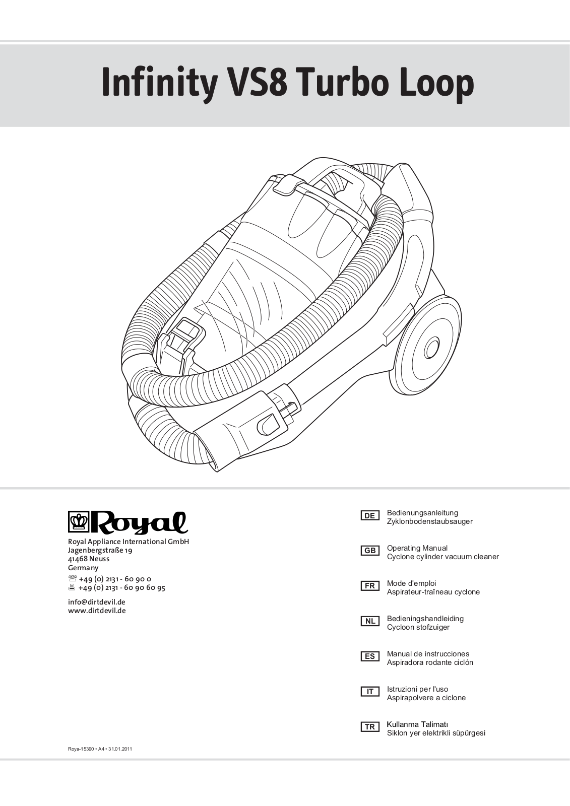 Dirt Devil Infinity VS8 Turbo Loop Operating Manual