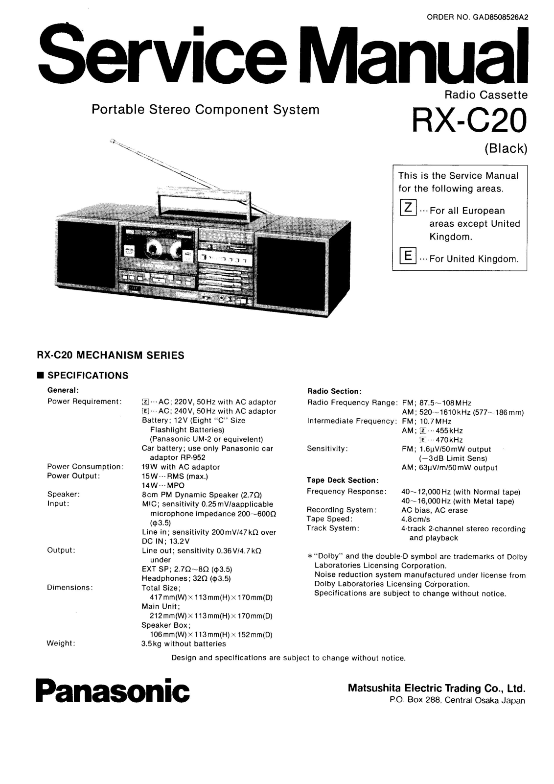 Panasonic RXC-20 Service manual