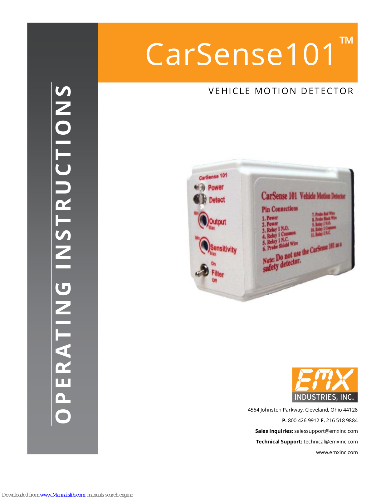 EMX CarSense 101, CS101 Operating Instructions Manual