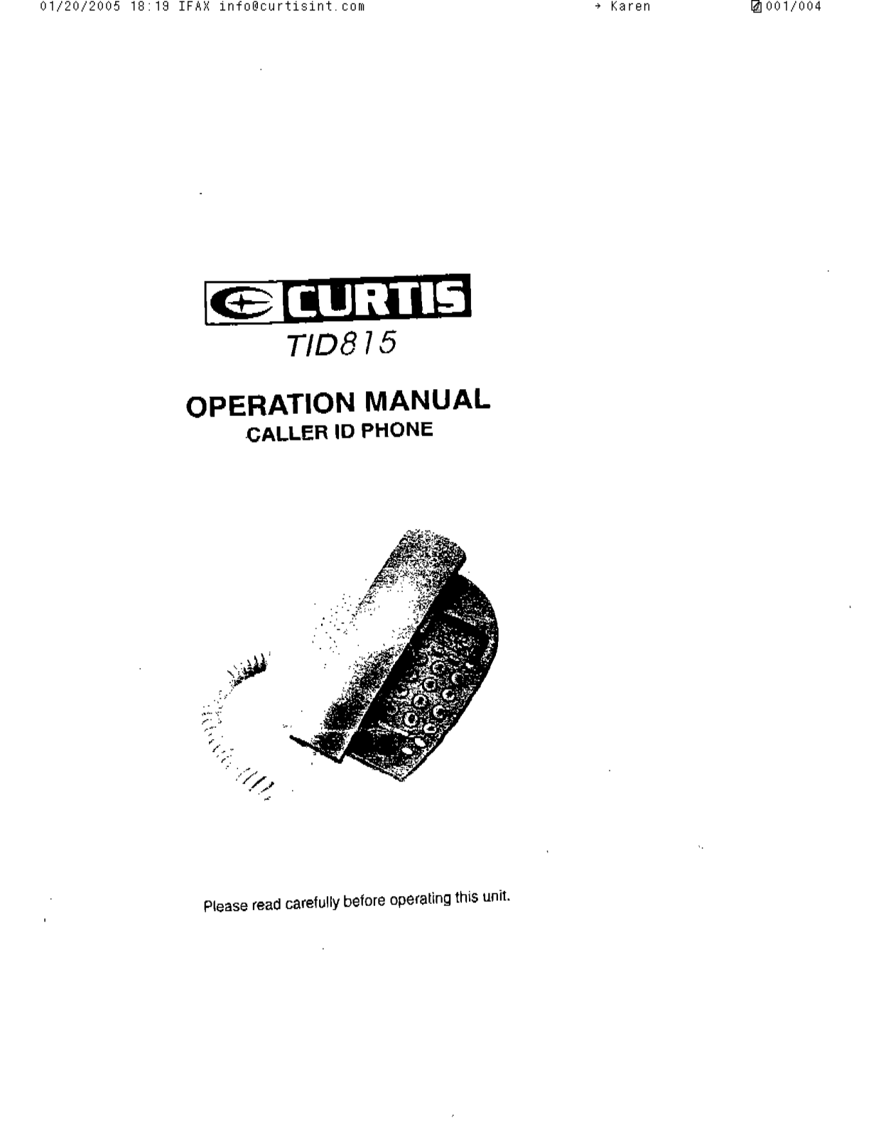 Curtis TID815 User Manual