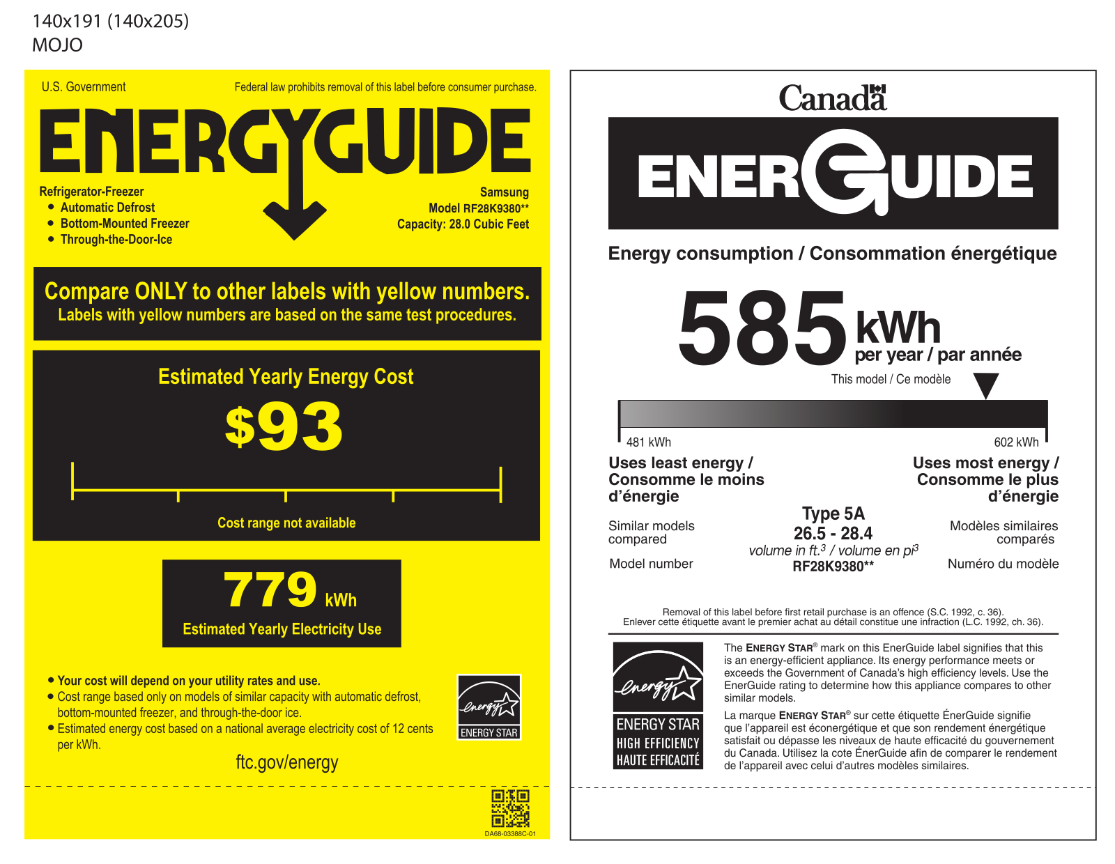 Samsung RF28K9380SG Energy Guide