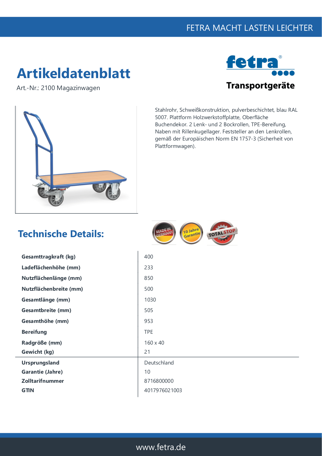 fetra 2100 User Manual