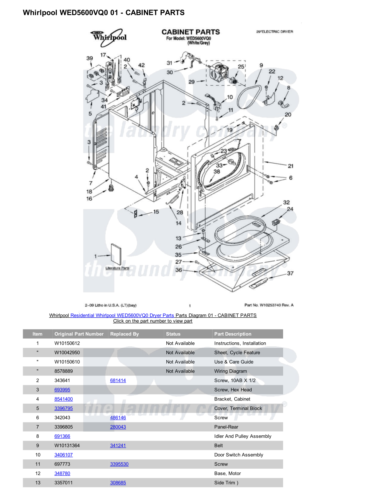 Whirlpool WED5600VQ0 Parts Diagram