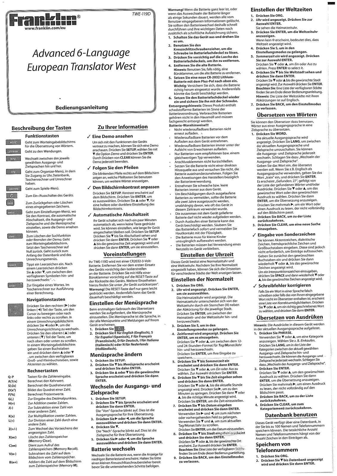 Franklin TWE-119D User guide