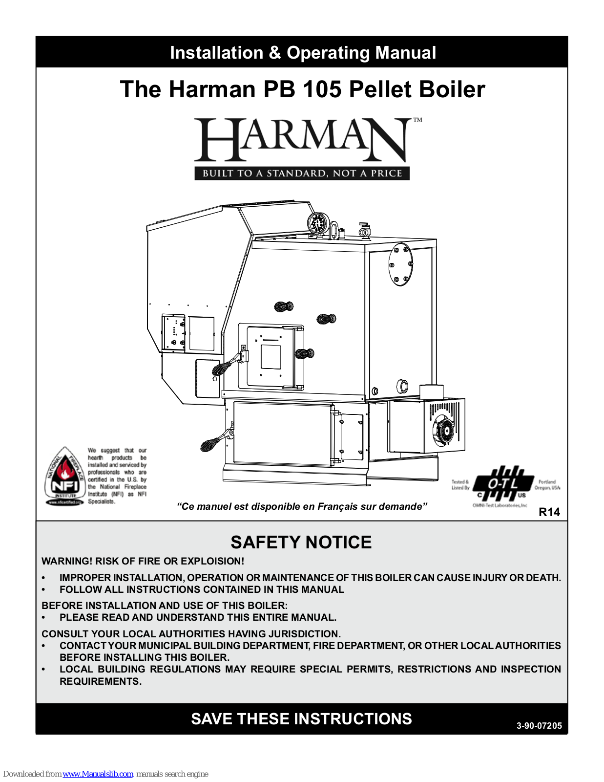 Harman Stoves PB 105 Installation And Operating Manual