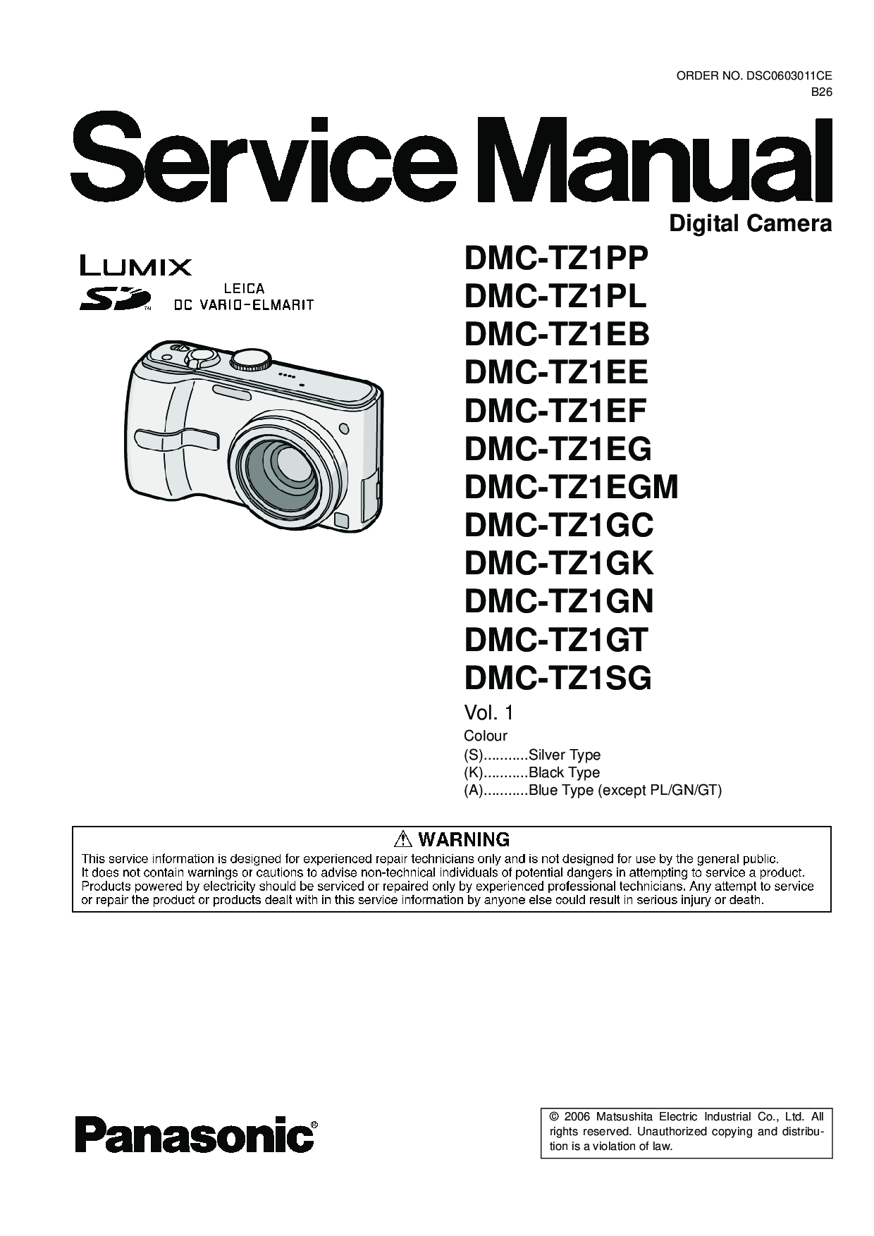 Panasonic DMC-TZ1GT, DMC-TZ1EB, DMC-TZ1PP, DMC-TZ1SG, DMC-TZ1GK User Manual
