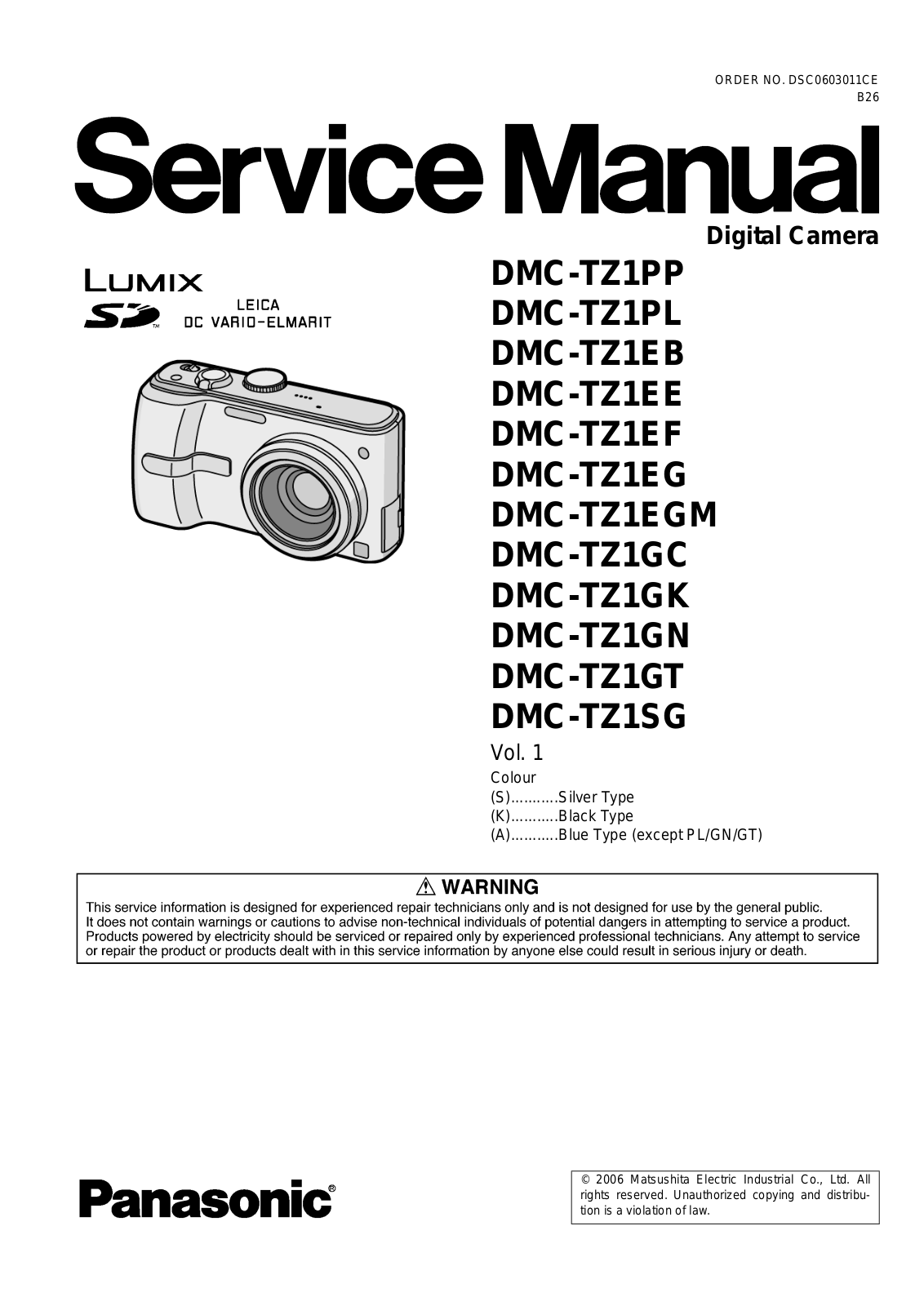 Panasonic DMC-TZ1GT, DMC-TZ1EB, DMC-TZ1PP, DMC-TZ1SG, DMC-TZ1GK User Manual