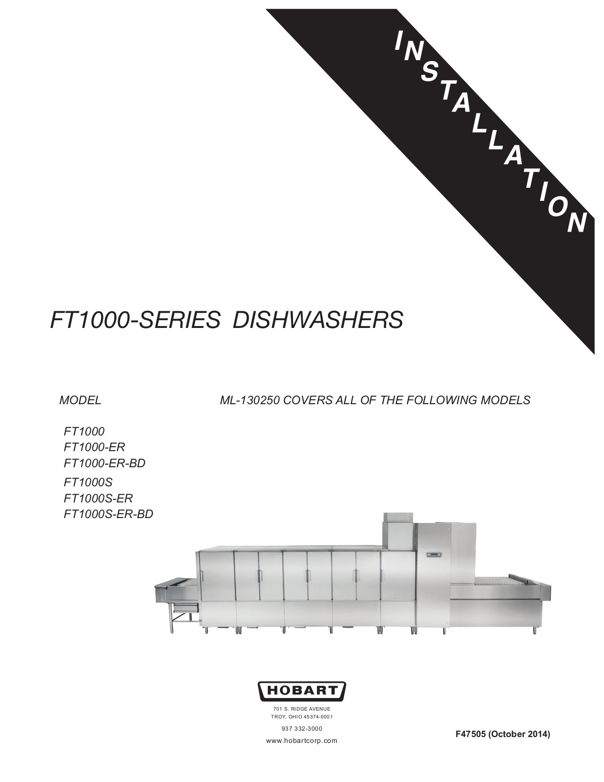 Hobart FT1000-ER, FT1000, FT1000-ER-BD, FT1000S, FT1000S-ER-BD User Manual
